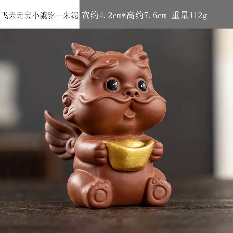 Purple Clay Tea Pet Lucky Pixiu Tea Play Tea pet Accessories Mini Ornament Oasis Select Pixiu - Red Clay