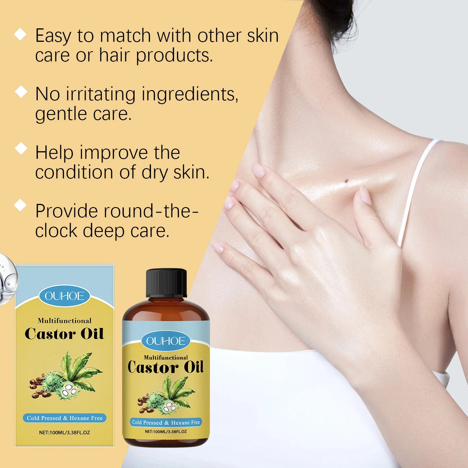 Organic Castor Oil Moisturizing Hair Eyelashes Eyebrows Emollient Relaxation Aromatherapy Brightening Body Massage Essential Oil Oasis Select
