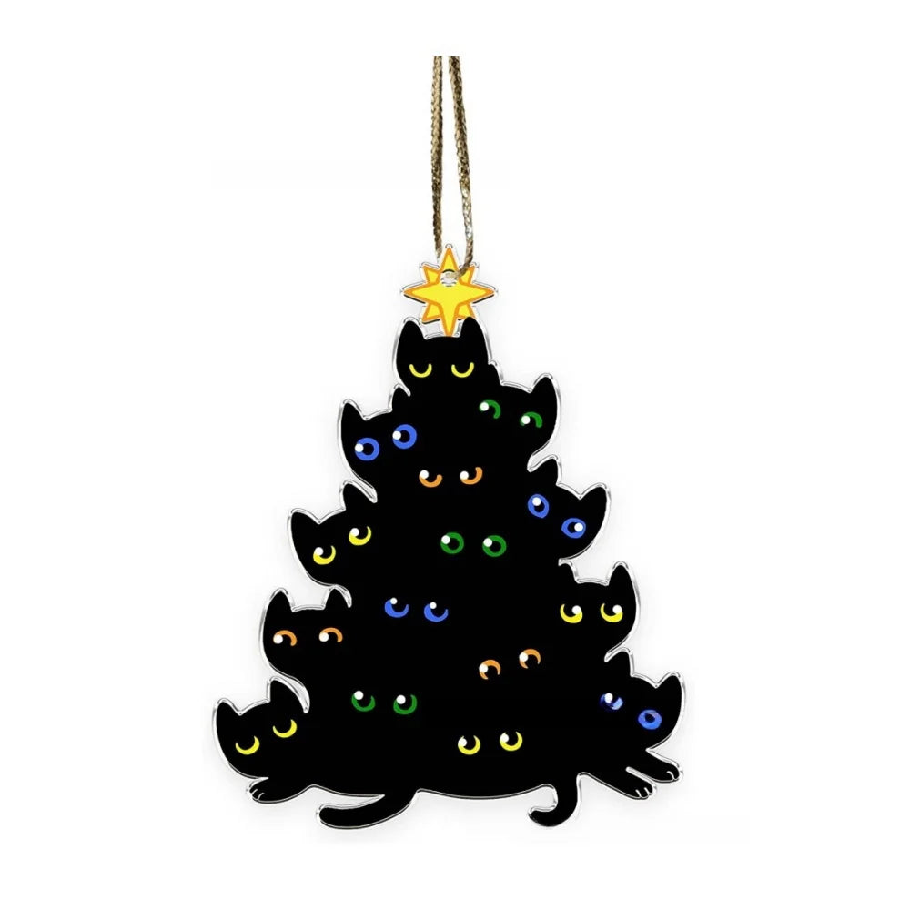 Charming Black Cat Christmas Ornament 2D Acrylic Hanging Decor for Tree Car Mirror Keychain Kid Xmas Gift Holiday Party Supplies Oasis Select Style H