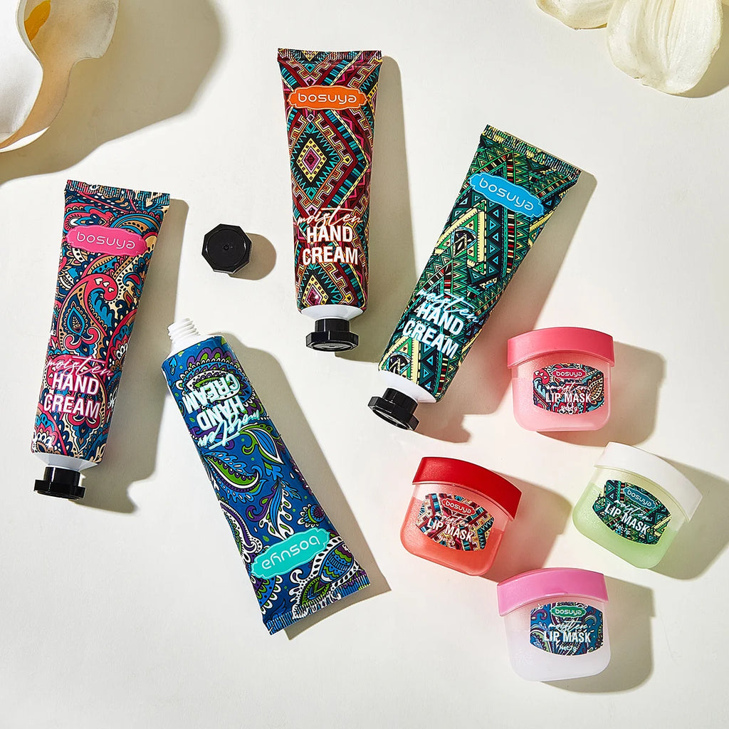 Bosuya 8-Pc Lip Mask & Hand Cream Set – Fruit Flavor Gift Lip & Hand Care Set Oasis Select