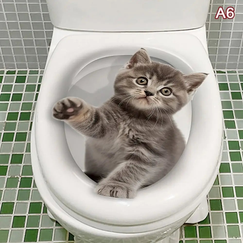 3D Animal Toilet Stickers – Waterproof PVC Cat & Squirrel Decals