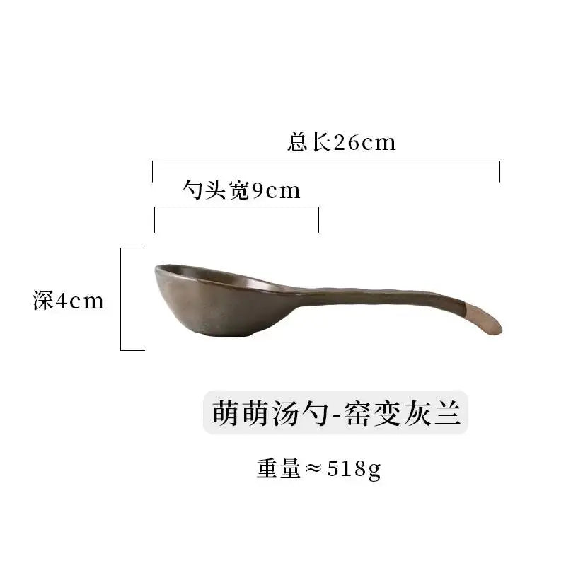 Rustic Ceramic Serving Spoon Long-handled Soup Spoon Large Spoon Ceramic Tableware Oasis Select Change Gray Blue
