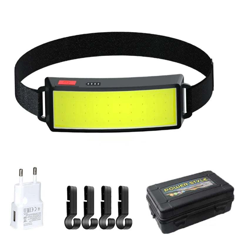 Powerful COB LED Headlamp Type-c Rechargeable Head Flashlight Built-in Battery Outdoor Fishing Camping Lantern Waterproof Torch Oasis Select set