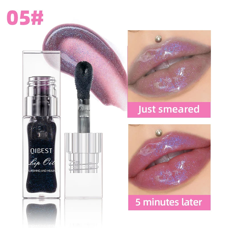 QIBEST Color-Changing Lip Oil – Hydrating Pearlescent Gloss