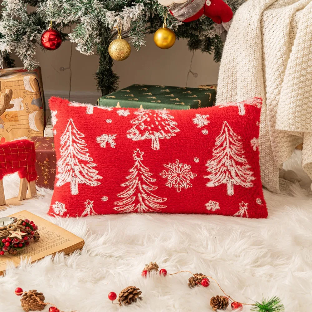 Christmas Tree Knitted Plush Pillowcase | Festive Cushion Cover