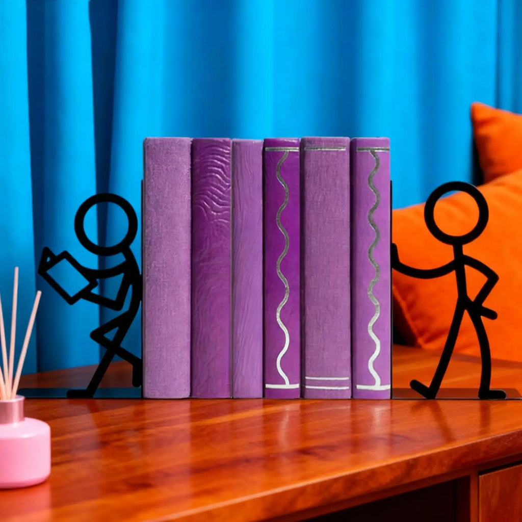 2 Pieces Metal Abstract Bookshelf Decor Book Ends Funny Book Holders Book Ends Decorative Abstract Art Non-Slip Bookshelf Decor Oasis Select