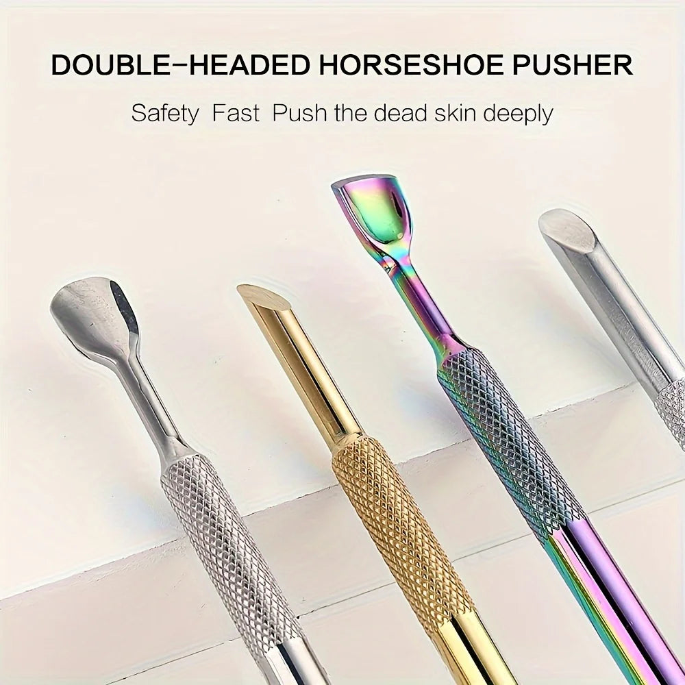 Russian-Style Double-Ended Stainless Steel Nail Pusher with Beveled Edge for Manicure, Pre-Treatment Tool for Removing Cuticles and Shaping, Available in 3 Colors Oasis Select