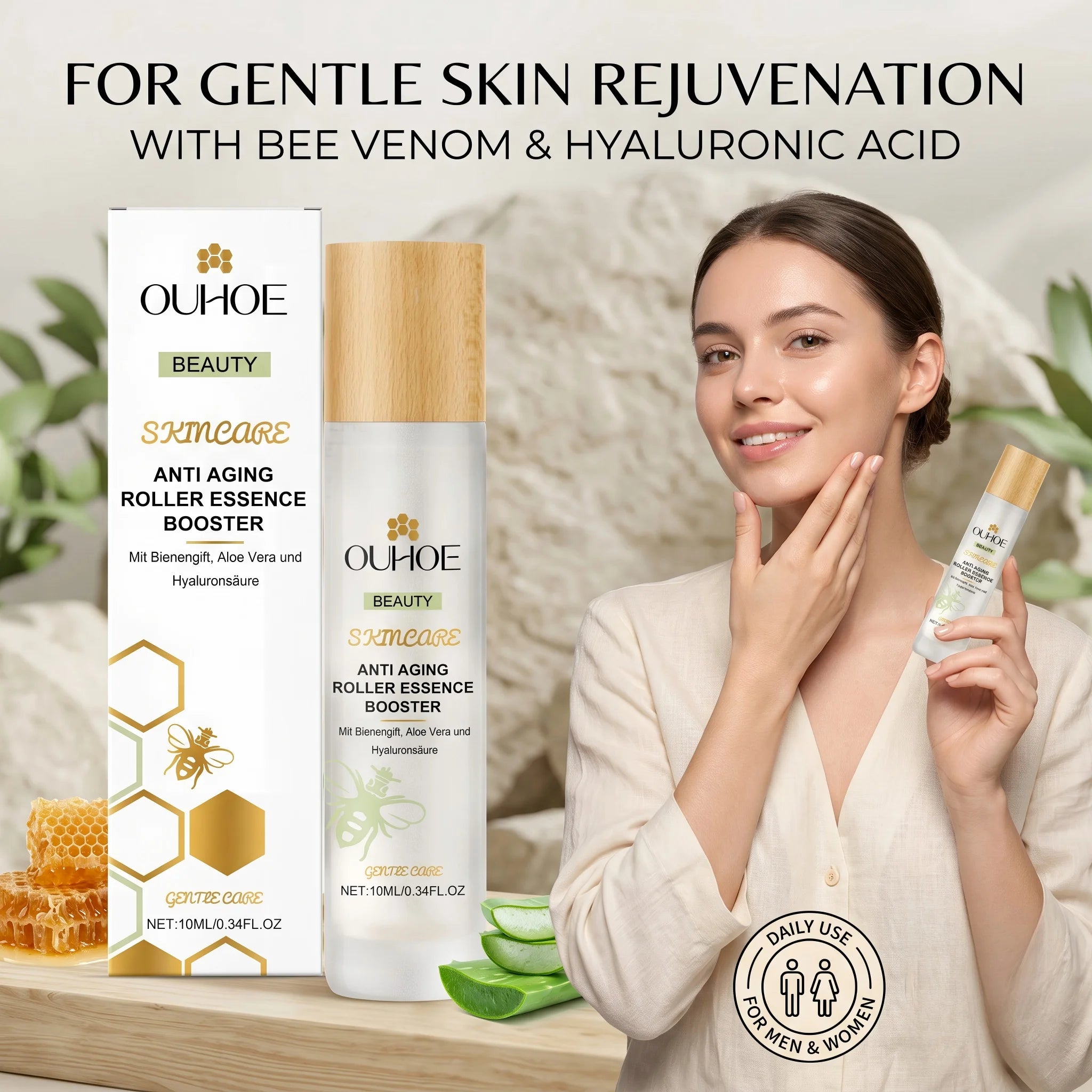 Anti Aging Roller Essence for Face Firms and Smoothes Fine Lines Bee Venom Night Rollerball Serum Hydrating Tighteing Skin Care Oasis Select