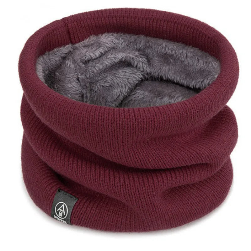 Warm Knitted Scarf Thickened Plush Windproof Winter Neck Gaiter Cold Weather Outdoor Sport Ski Running Men Women Tube Scarf Oasis Select wine red