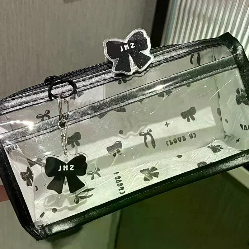 Cartoon Translucent Pencil Case Multi-layer Vertical Large-capacity Stationery Storage Bag School Supply Cosmetic Bag Oasis Select