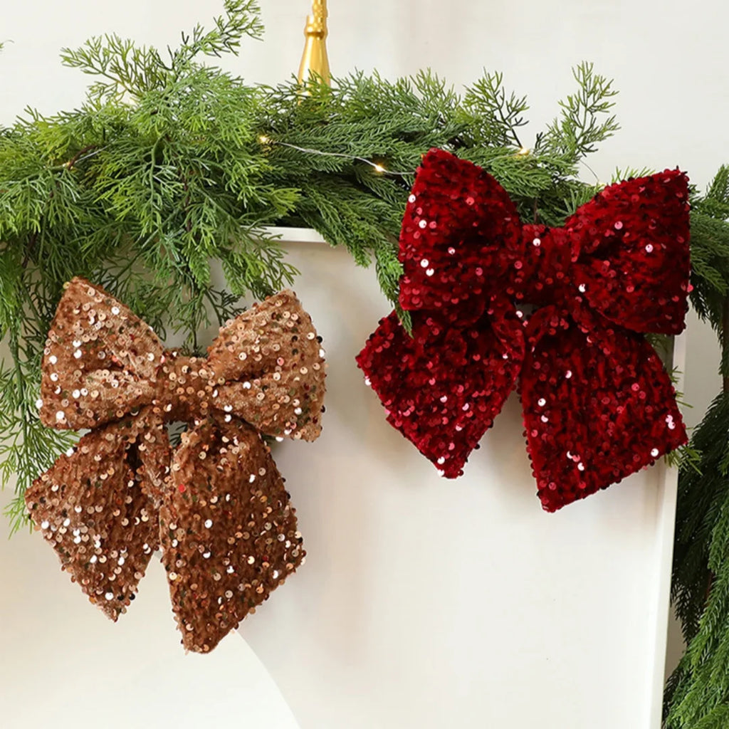 25cm Glitter Christmas Bow Decoration | Xmas Tree Pendant