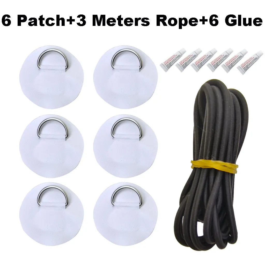 6.5CM D-Ring Patch for Inflatable Boat Kayak Dinghy SUP D-Ring PVC Patch Stand-Up Paddleboard Canoe Rafting Rope Ring Patch Oasis Select 6 White 6 glue Rope
