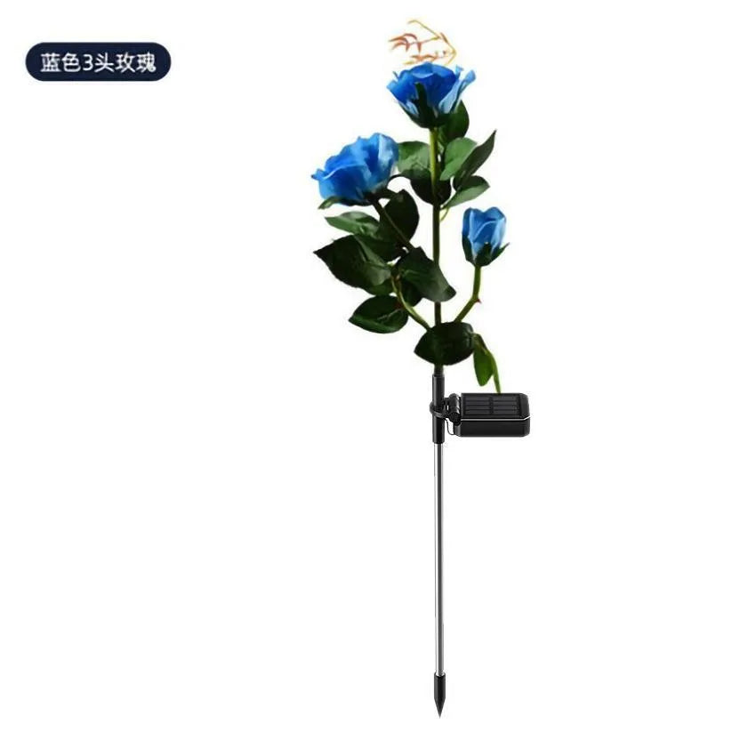 New Waterproof Solar Outdoor Landscape Lights Garden Lights Solar Garden Rose Lights Oasis Select 3 Head Blue rose