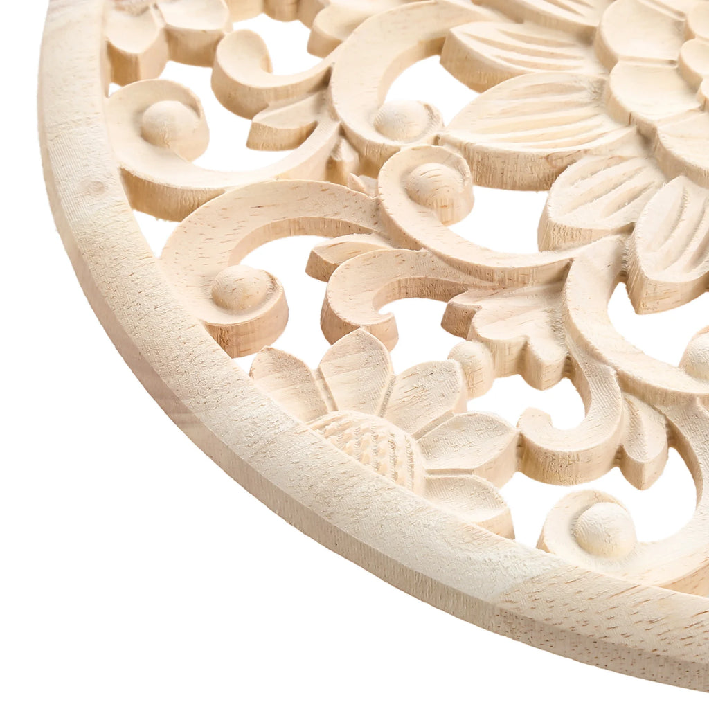 1 pc Unfinished Natural Floral Wood Carved Woodcrafts decorations for Wall Door Furniture Cabinet wood signs for home decor Oasis Select