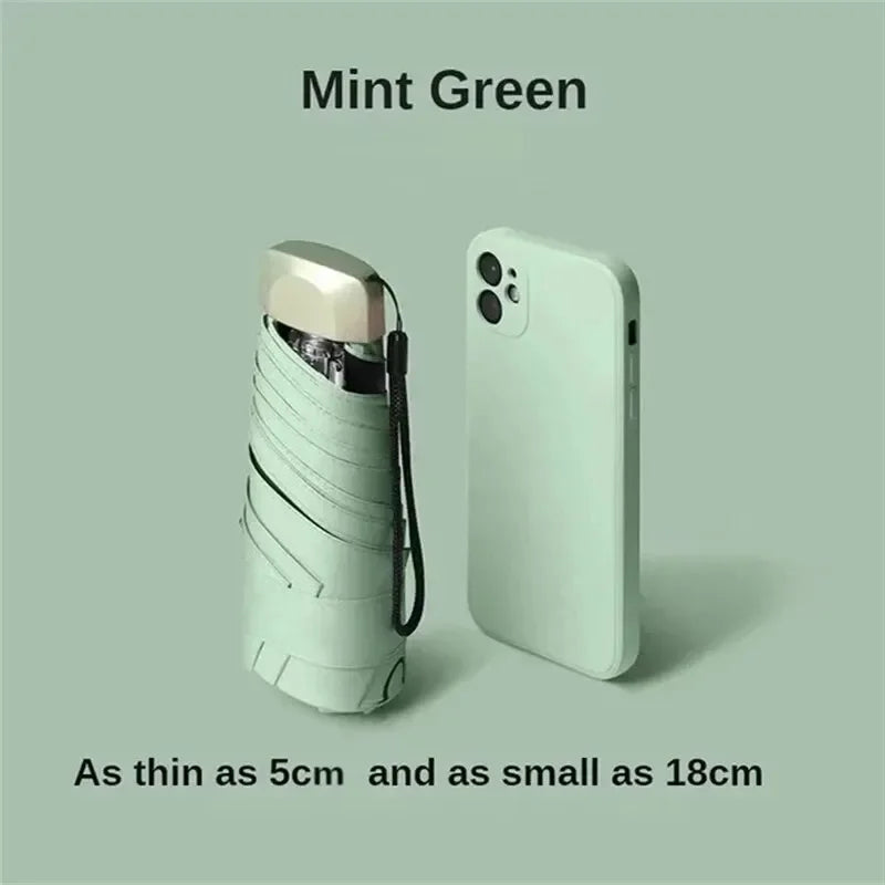 1Pc 55% Off Mini Sun Umbrella Pocket Rain Umbrella Vinyl Folding UV Ultraviolet Protection Sun Shade Pocket Parasol Capsule Oasis Select 1pc matcha green 6K iron