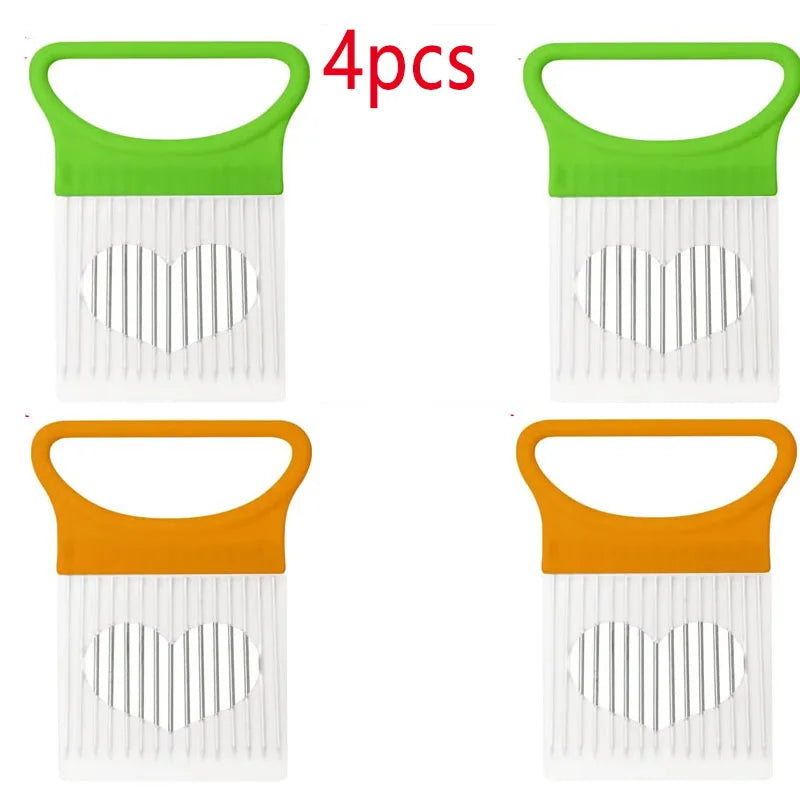 1-4pcs Stainless Steel Onion Holder Slicer Needle Fork Vegetable Fruit Slicer Tomato Cutting Holder Kitchen Tools Accessories Oasis Select mix-4pcs