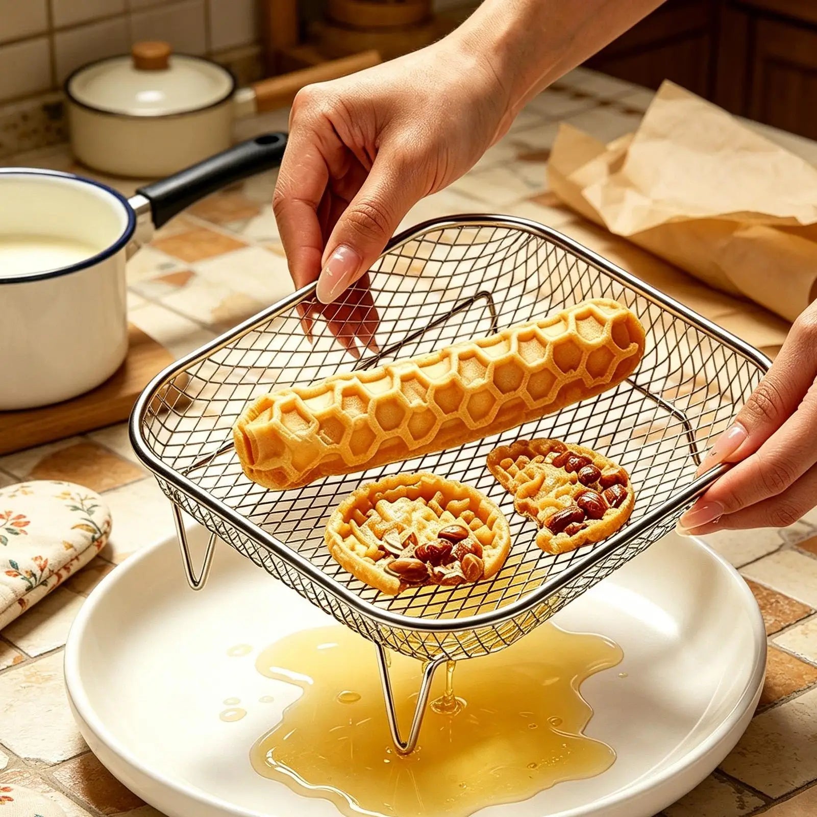 Air Fryer Rack Square Non-Reversing Square Stackable Food Grade Air Fryer Mesh Basket for Oven Microwave Steamer Home Kitchen Oasis Select