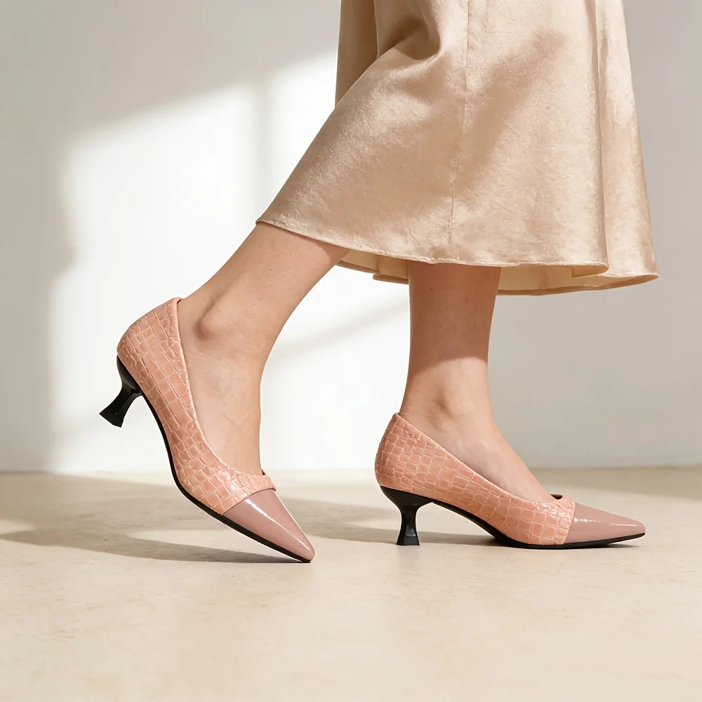 Nude Pink Pointed Toe Pumps – Faux Leather Block Heels for Weddings, Office & Daily Wear, Leg-Lengthening Slip-On Dress Shoes Oasis Select