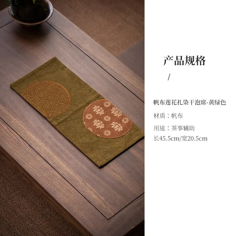 Chinese Tea Ceremony Tie-dye Canvas Dry Foam Mat Tea Tablecloth Mat Tea Room Heat Insulation Mat Table Practical Tea Oasis Select Mat - Yellow Green