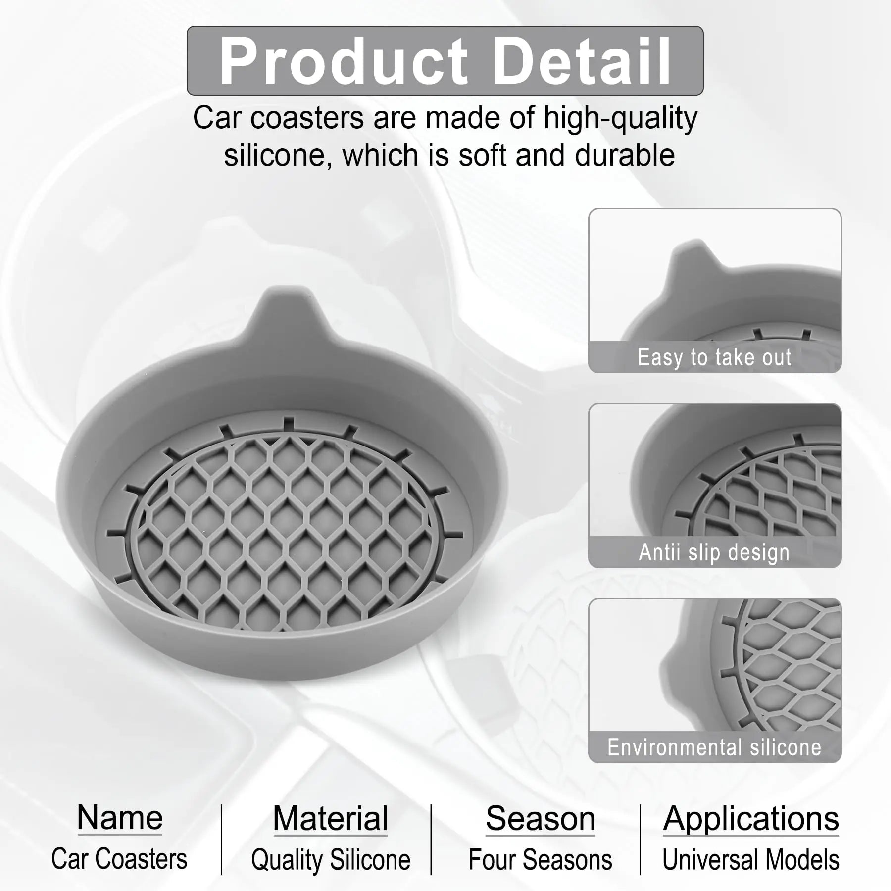 8cm Silicone Car Cup Holder Coaster – Anti-Slip Waterproof