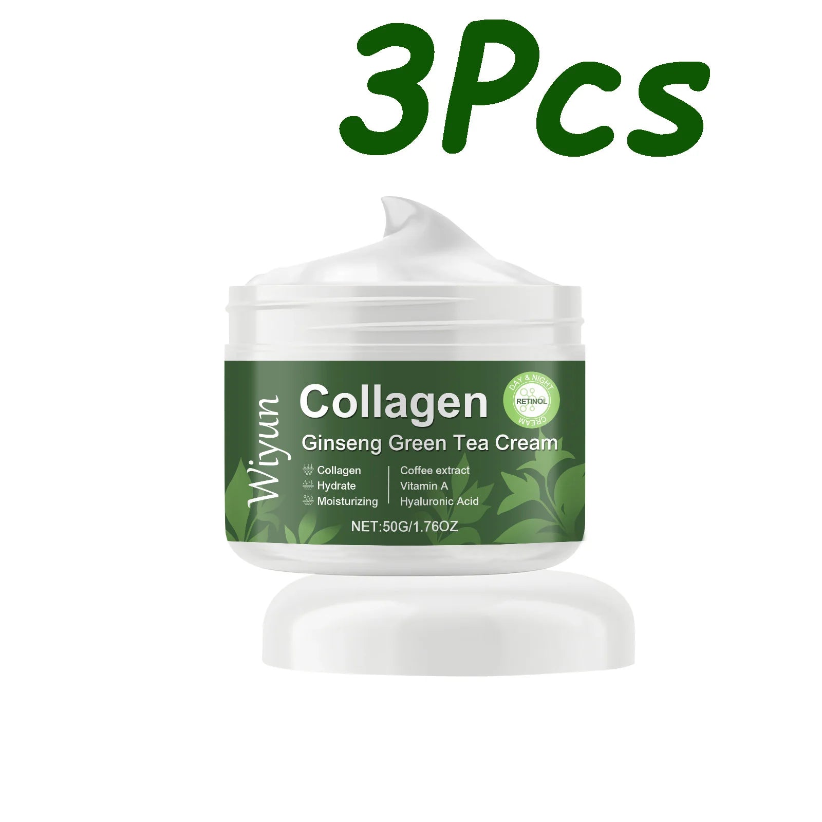 Collagen Ginseng Green Tea Cream Anti-Aging Face Cream Firming Brightening Deep Moisturizing Revitalizing Nourishing Skin Care Oasis Select 3 x 50g Boxed