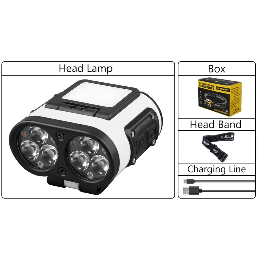 Sensor COB LED Headlamp Cap Clip Light USB Rechargeable Head Flashlight Built-in Battery Headlight Led Head for Fishing Camping Oasis Select Set A 1PC