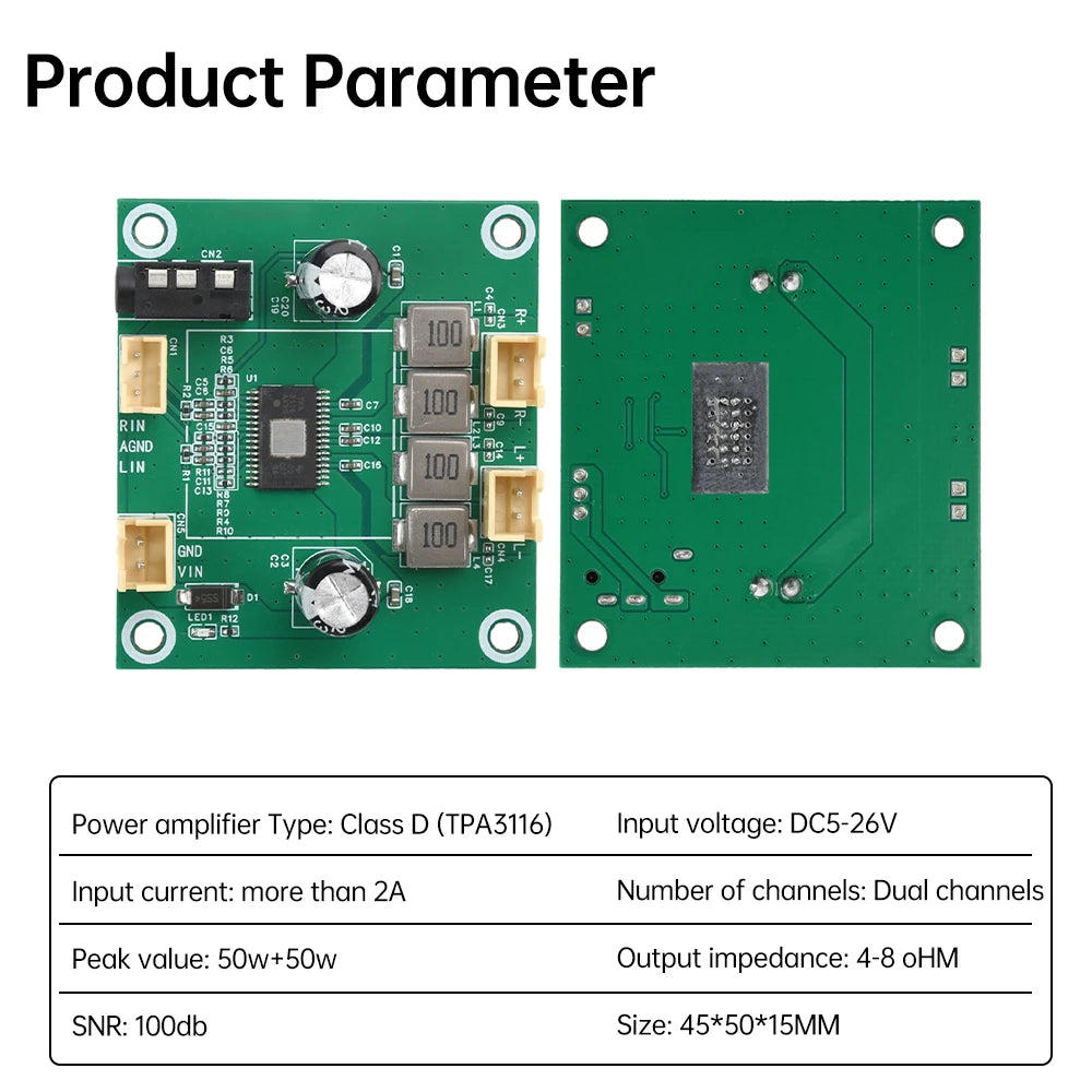 TPA3116 2.0 Channel Digital Stereo Class D Audio Power Amplifier Board DIY 50W + 50W Amplificador Sound Board DC5-26V Oasis Select