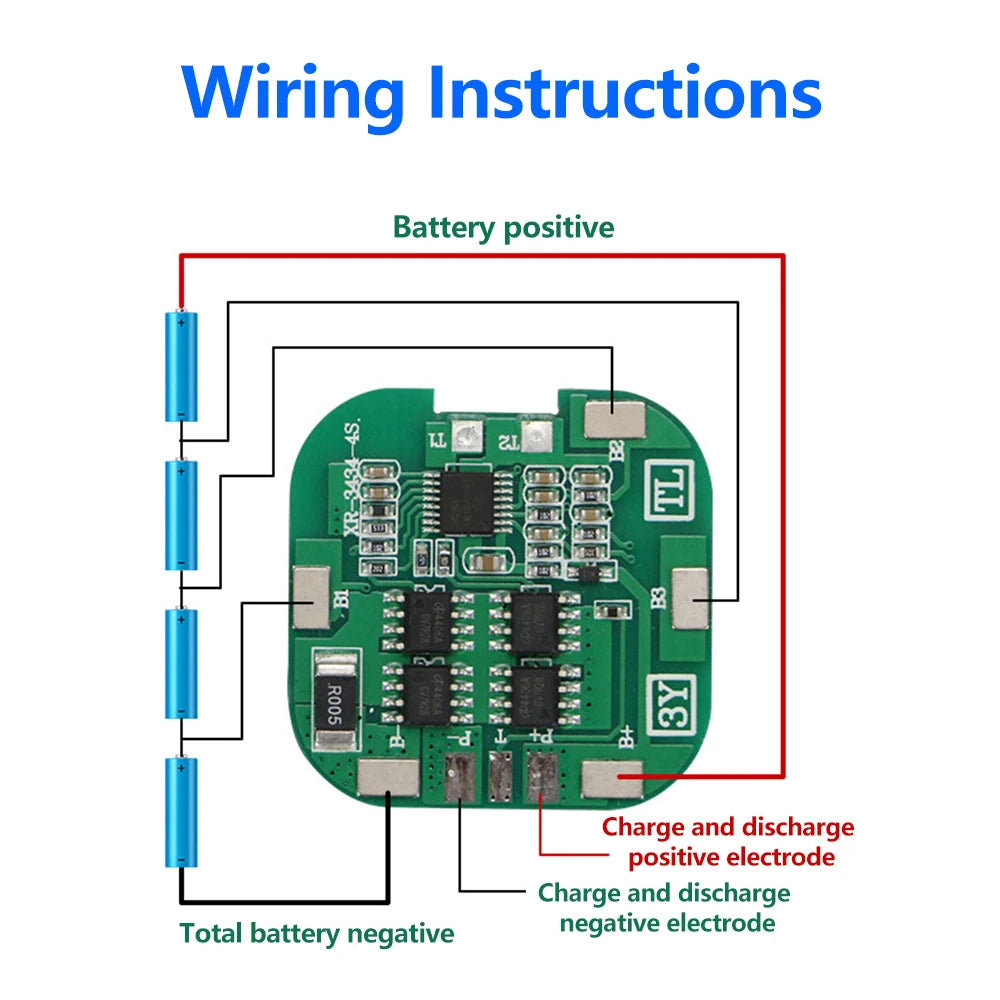 4S 14.8V 20A 18650 Li-ion Lithium Battery Charge Board BMS with Overcurrent Short Circuit Protection Same Port Connection Oasis Select