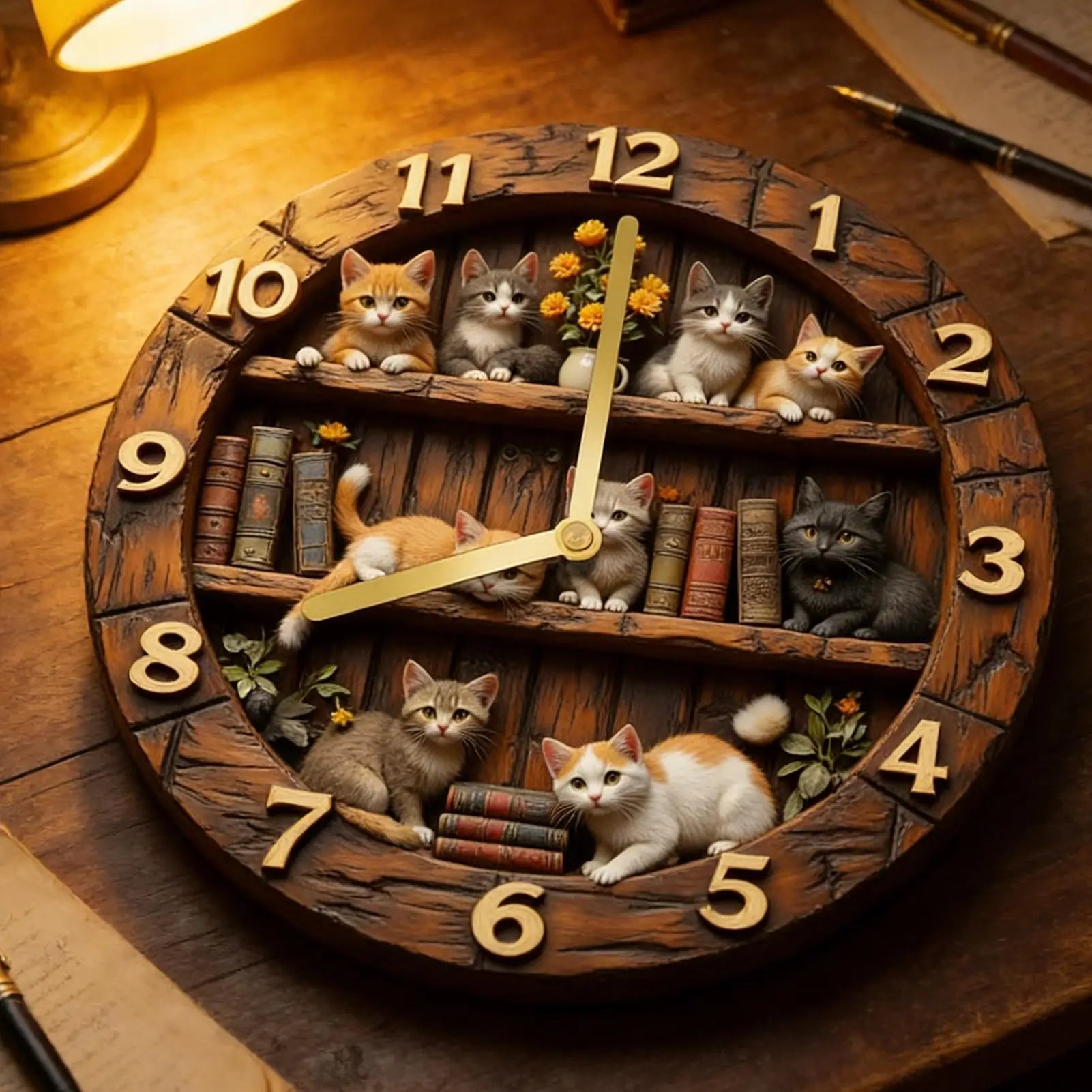 Cat Clock 11.81 Inch Cat Theme Wooden Decoration Bedroom Wall Clock for Home Living Room Bedroom Farmhouse Bar Office Library Oasis Select