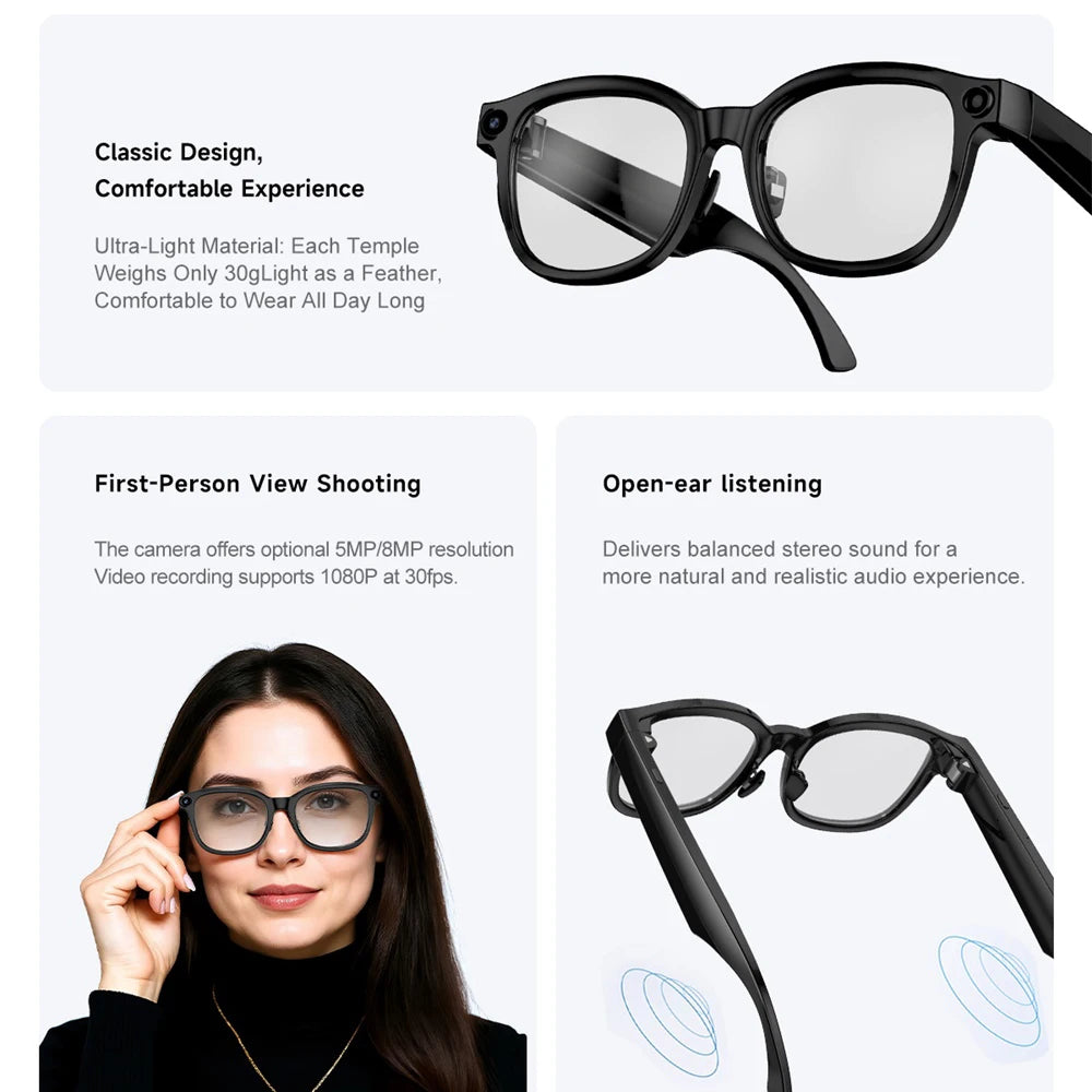 800W Camera AI Glasses Men Smart Translation Sunglasses 32Gb Storage Photo Video Recording Waterproof Call Reminder Play Music Oasis Select