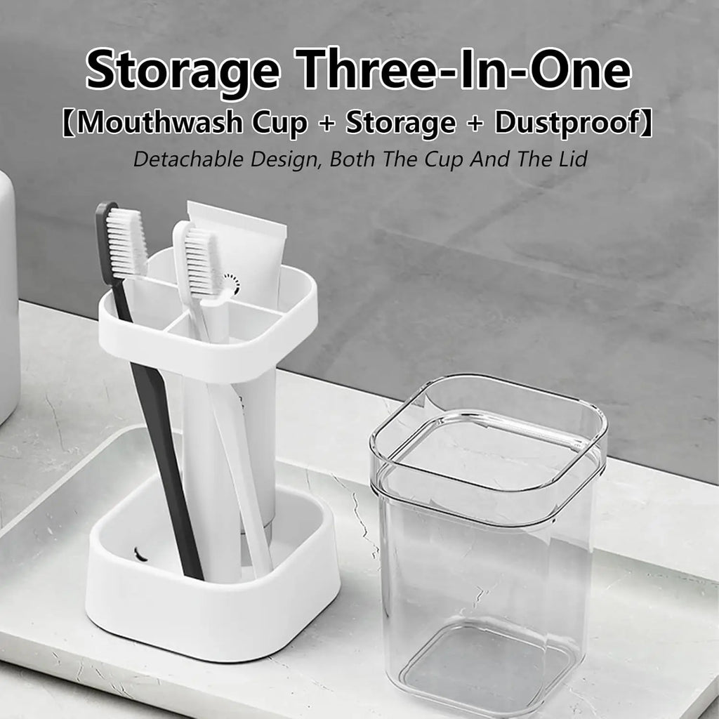 3in1 Countertop Toothbrush Station with Cover All-in-One Toothpaste Brush Holder for Bathroom Sink Easy-Clean Plastic Organizer Oasis Select