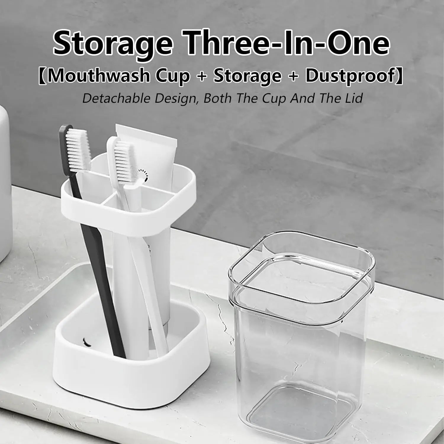 3in1 Countertop Toothbrush Station with Cover All-in-One Toothpaste Brush Holder for Bathroom Sink Easy-Clean Plastic Organizer Oasis Select