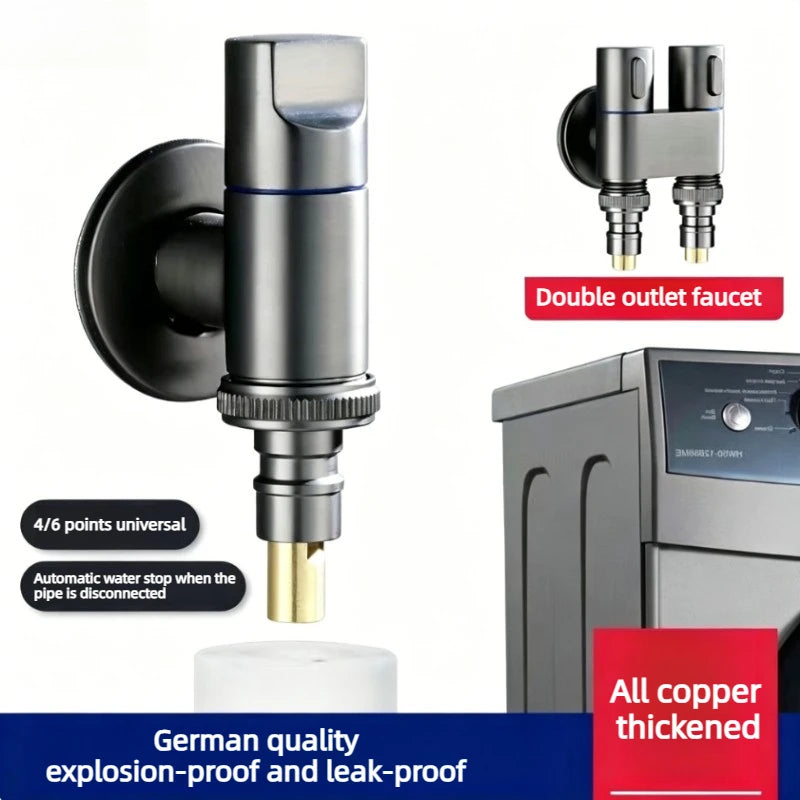 DN15/DN20 Brass 4/6-point Water Stop Washing Machine Faucet Quick Opening Angle Valve Wall Mounted Stop Clamp Triangle Oasis Select