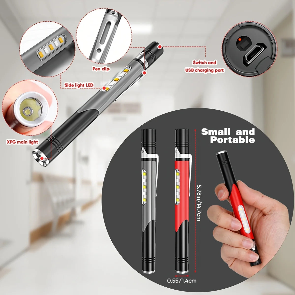 Pen Light with Cob Lights 4 Modes USB Rechargeable Pen Flashlight Mini Portable Pocket Torch for Work Emergency Nurses Doctor Oasis Select