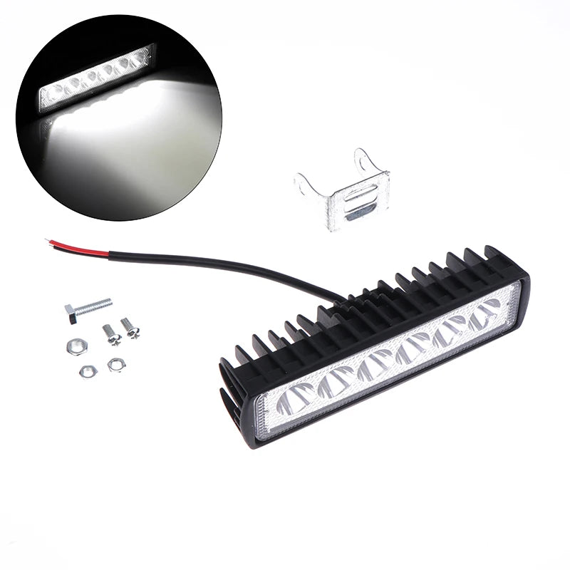 Hot Sale Car LED Light Bar 12V 18W 6000K Work Light For Car Motorcycle Truck Trailer Offroad Headlights Driving Light Oasis Select