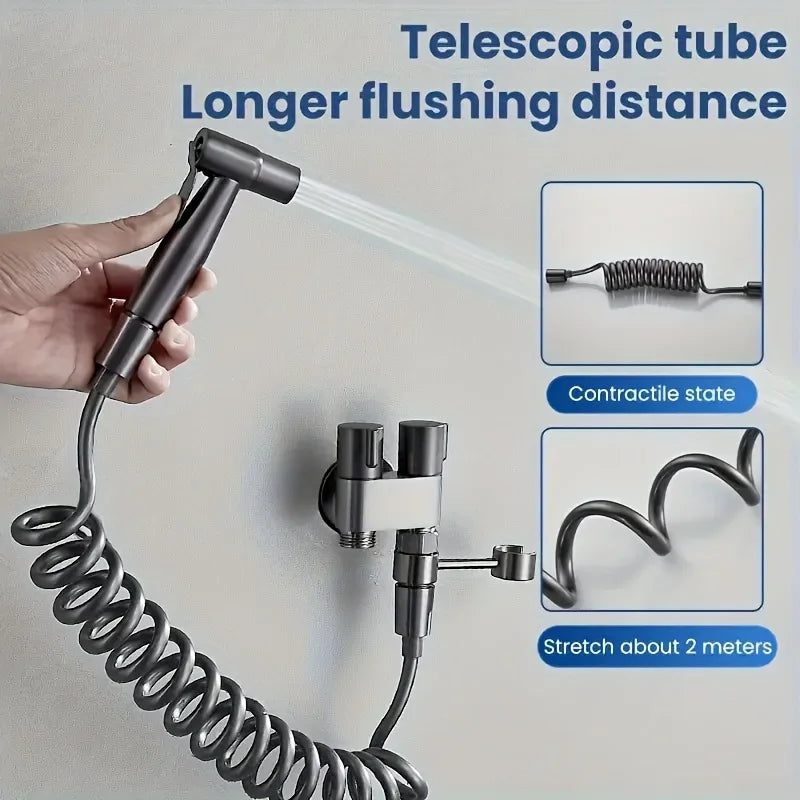 Handheld Stainless Steel Nozzle Bidet Toilet Companion Set Wall Mounted One in Two Out Angle Valve Kit Bathroom Accessories Oasis Select