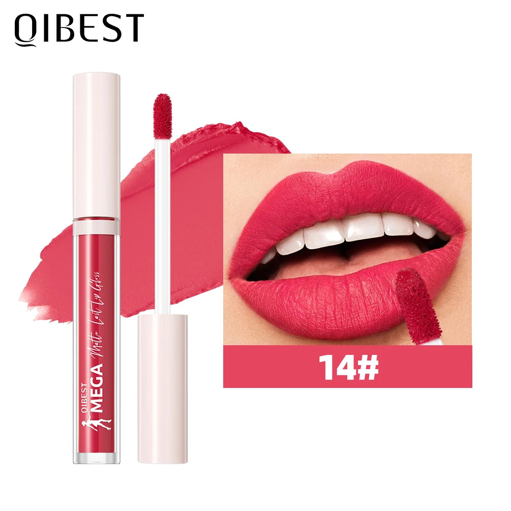 QIBEST 24 Colors Matte Lipgloss Waterproof Lasting Liquid Lipstick Nude Purple Lip Tint Makeup Lip Glaze Cosmetics Red Lip Stain Oasis Select 14