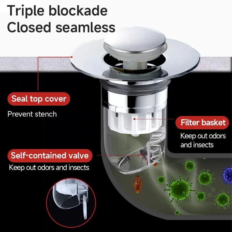 Universal Basin Pop-up Drain Filter Wash Basin Hair Sink Strainer Kitchen Bathtub Stopper Shower Plug Bathroom Tool Oasis Select