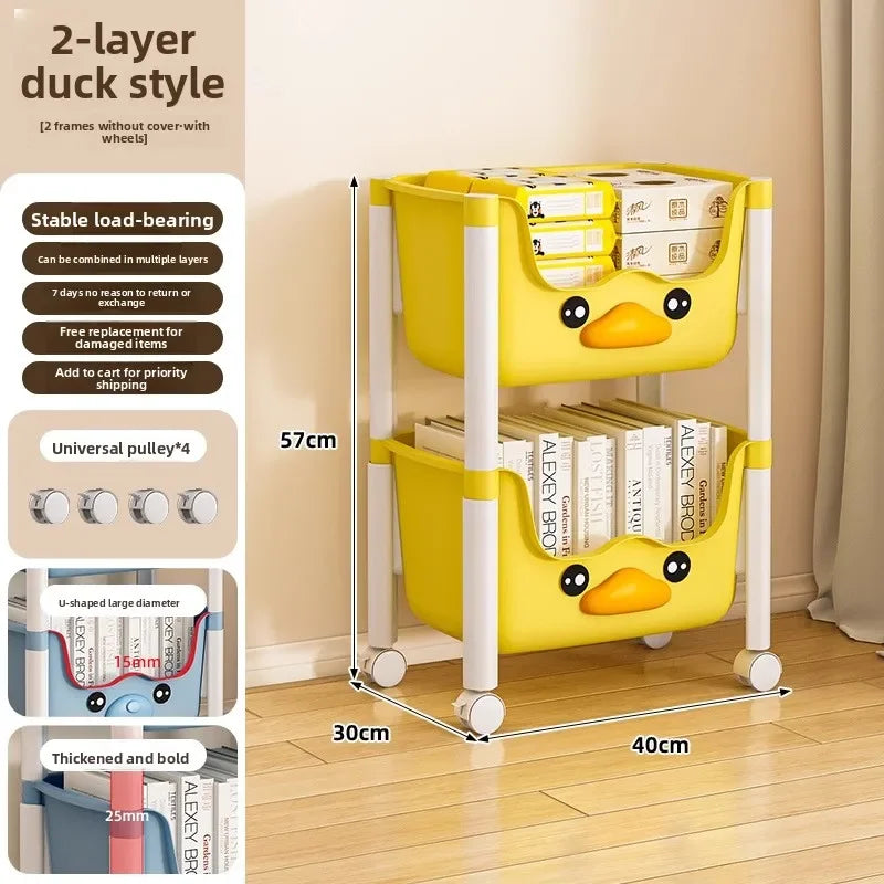 Multi-functional Children's bookshelf storage rack Living room floor-to-ceiling multi-layer snack rack trolley Oasis Select Little Yellow Duck 2