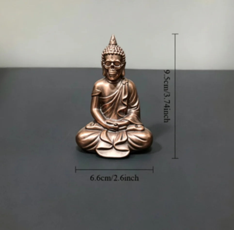 Buddha Skull Figurines Meditation Zen Gothic Style Statue Mystical Skeleton Buddha Ornaments for Home Tea Room Altar Decor Gifts Oasis Select decor bronze