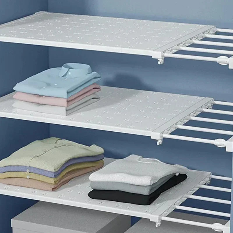 White Expandable Divider Punch-free Retractable Layers Board for Wardrobe Storage Kitchen and Bathroom Shelf Dormitory Dividers Oasis Select