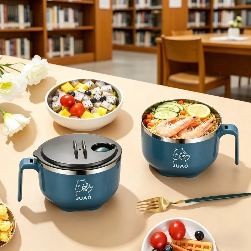 1pcs Ramen Bowl with Handle & Lid Cute Anti-Scald Instant Noodle Soup Bowl Kawaii Tableware for Student Dormitory Oasis Select