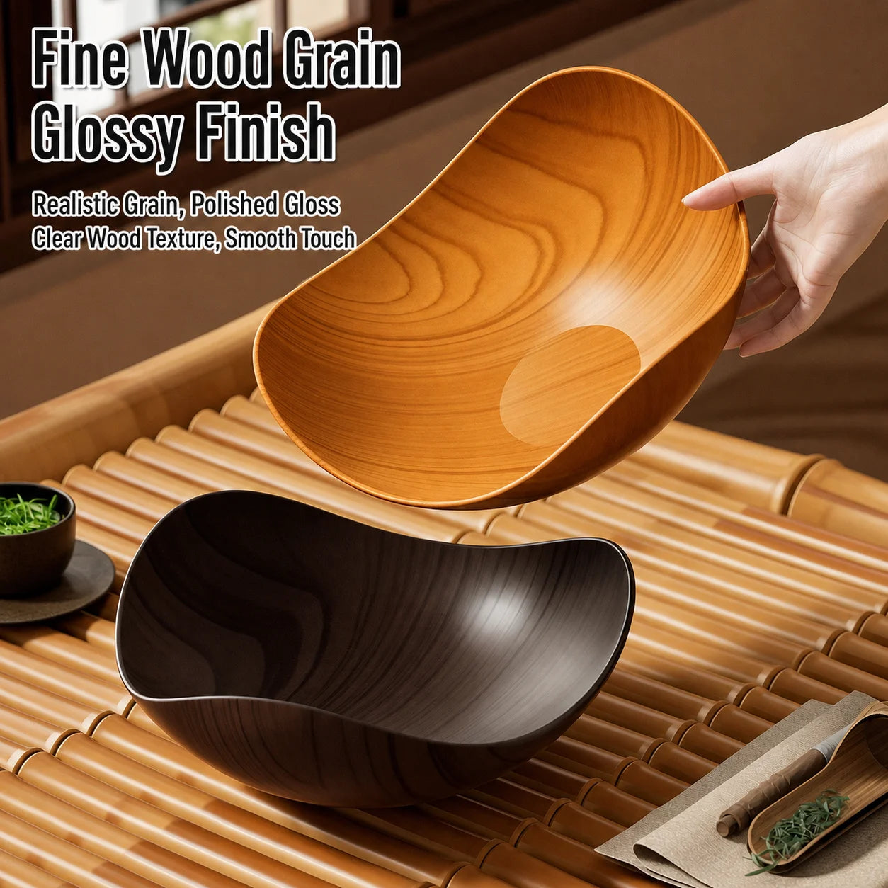 Triangular Fruit Bowl | Retro Wood Grain Snack Serving Platter