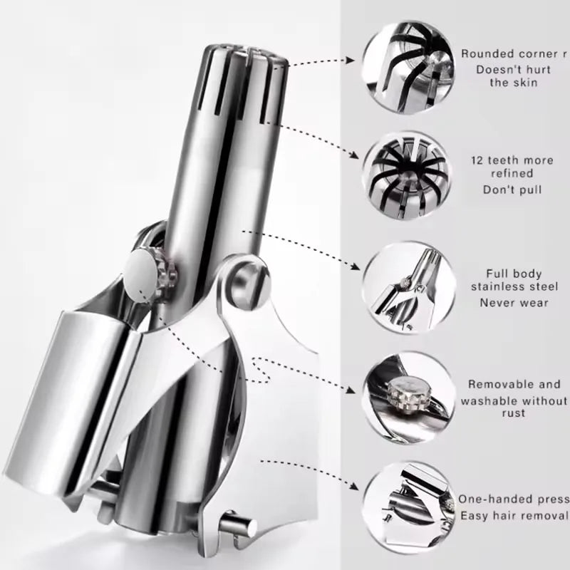 Portable Stainless Steel Nose Hair Trimmer For Men/Women Manual And Washable Ear And Nose Hair Remover Shaver With Precisio Oasis Select