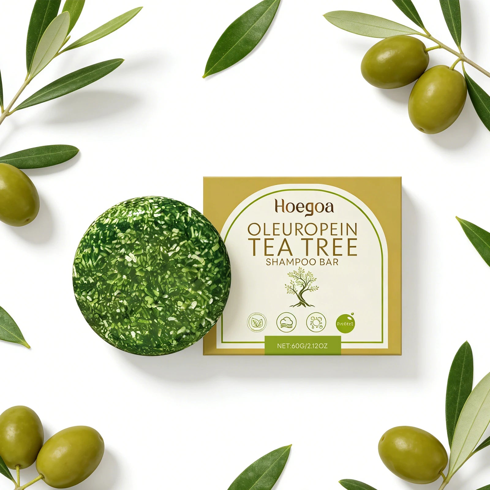Oleuropein Tea Tree Shampoo Bar Oil Control Fluffy Hair Gentle Cleansing Scalp Nourishing Smooth Hair Strengthen Roots Hair Care Oasis Select