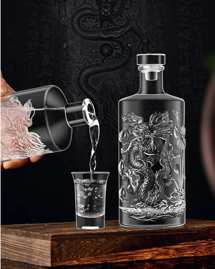 Deluxe Empty Wine Bottle New Dragon Pattern Embossed Bottle High-end Transparent Glass Wine Bottle Oasis Select