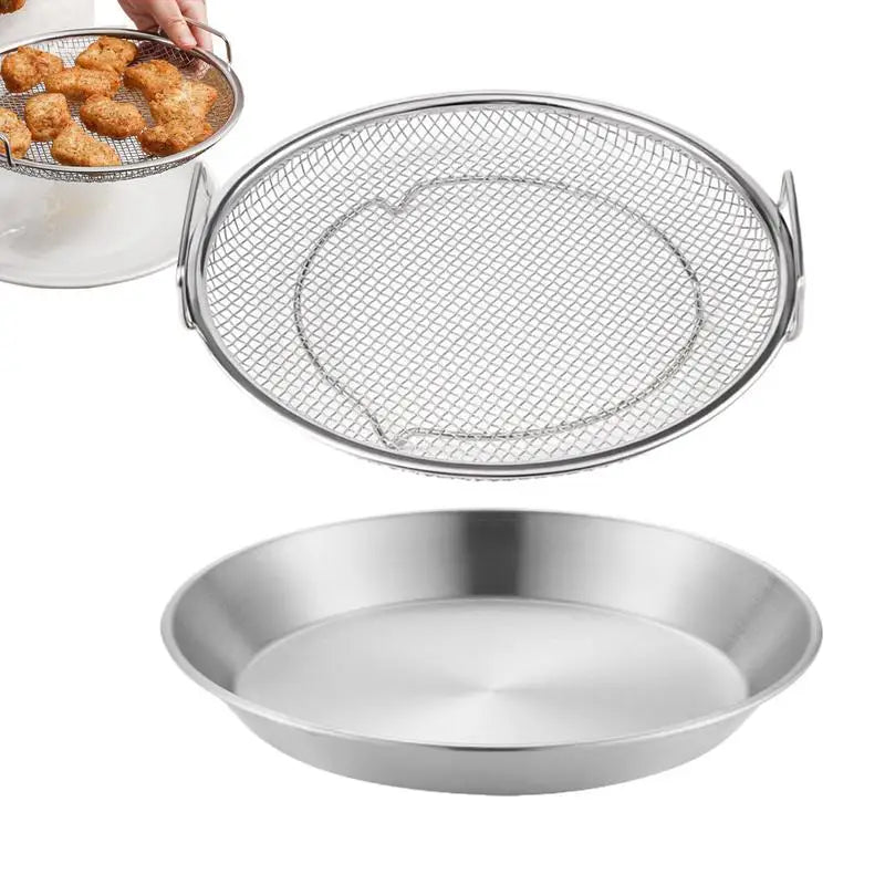 Frying Oil Drain Rack Stainless Steel Mesh Filtering Basket with Tray Oil Drip Filter Air Fryer Accessories Kitchen Draining Oasis Select
