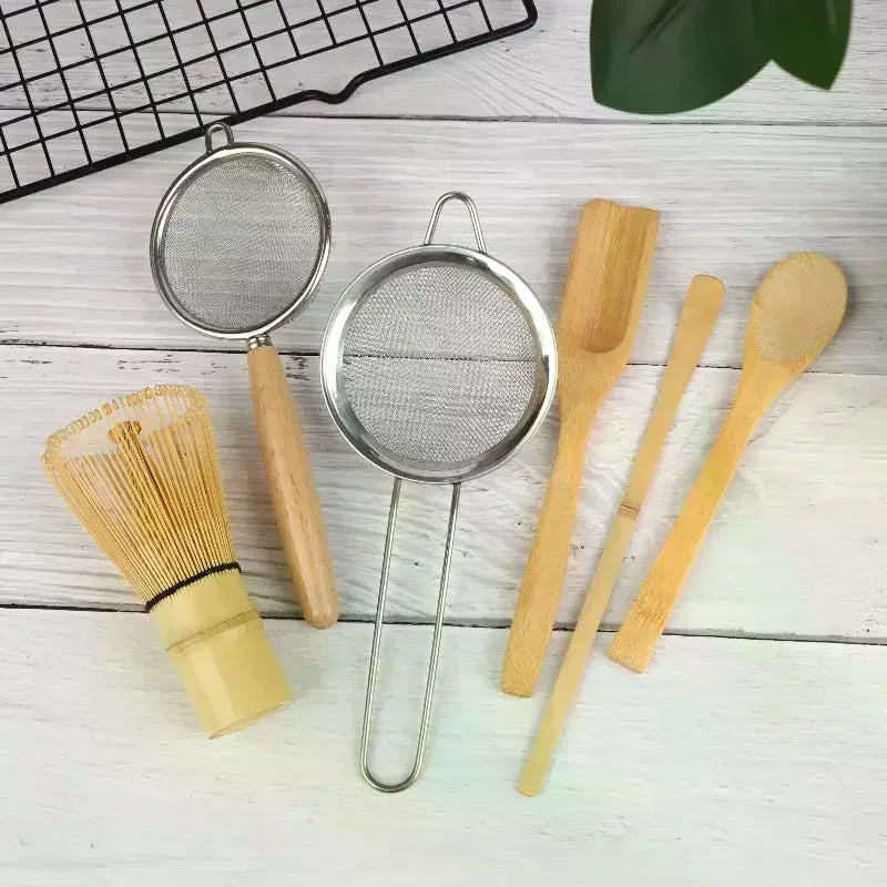 4Pcs Handmade Bamboo Matcha Whisk Set with Traditional Deep Scoop Tea Strainer Clear Storage Holder for Japanese Tea Ceremony Oasis Select