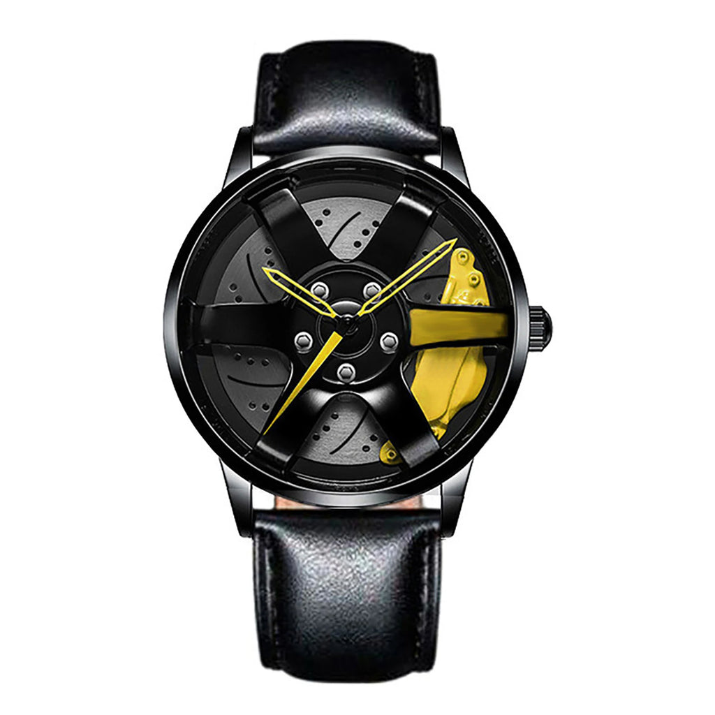 Men's Car Rim Quartz Watch – Leather Strap Round Dial