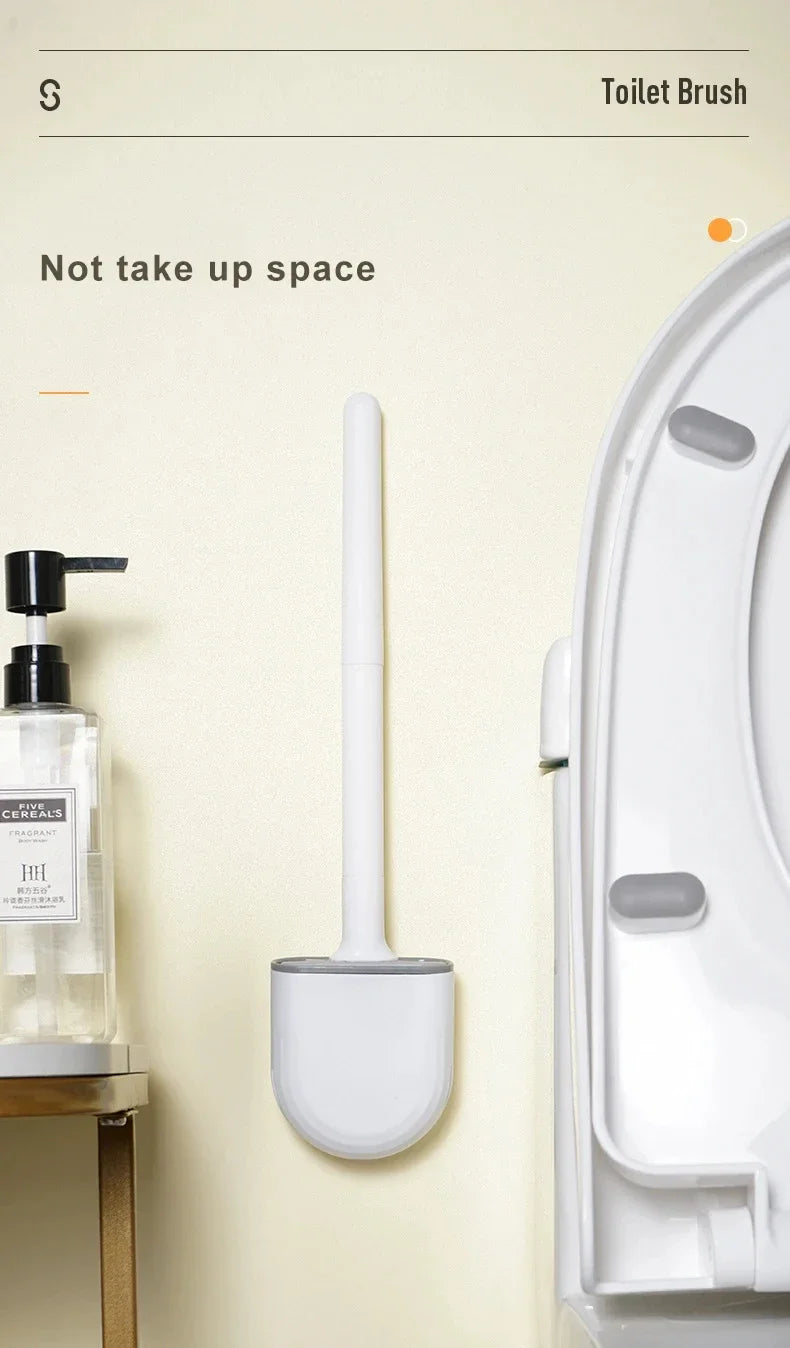 Silicone Toilet Brush Cleaning Brush Flat Head Flexible Wall Mounted Black Toilet Bowl Cleaner Brush Holder Set for WC Bathroom Oasis Select